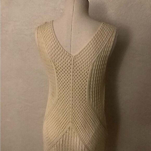 Cream Sleeveless Crochet Knit Dress/ Coverup One Size - Picture 6 of 8